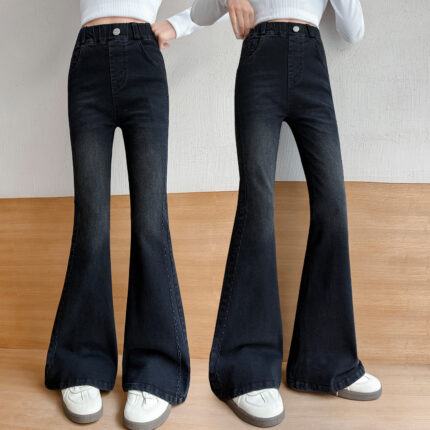 Girls' Black Denim Flare Pants Children's Pants - Image 3
