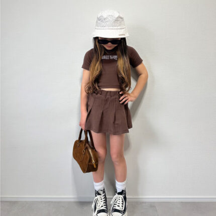 Kids Outfits for Girls, School Style Dress Set, Short Sleeve T-Shirt with Puffy Tennis Skirt - Image 4