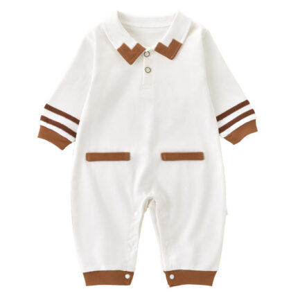 Long Sleeve Bodysuit, British Preppy Style, Stylish Baby Boy Onesie - Image 1