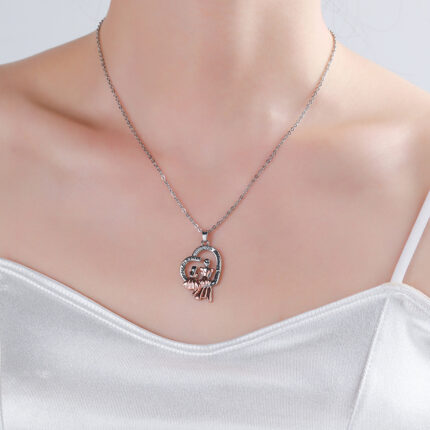 MAMA Mother's Day Gift Necklace Two-color Electroplated Zircon Figure Shape Pendant - Image 3