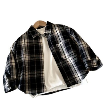 Children's clothing boys' long sleeved shirt checkered shirt - Image 5