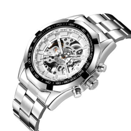 Full Hollow Mens Automatic Mechanical Watch Male Automatic Mechanical Watch Steel Band - Image 7