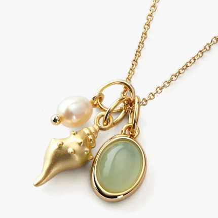 14K Gold-Plated Natural Crystal Conch Pendant Necklace - Image 4