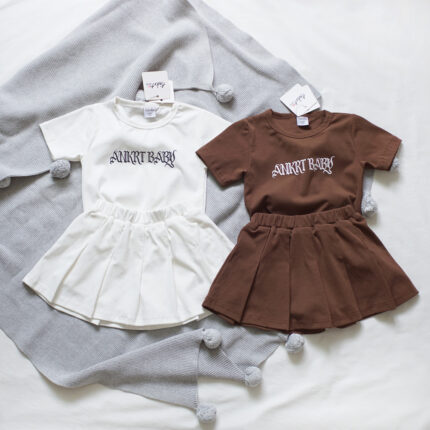 Kids Outfits for Girls, School Style Dress Set, Short Sleeve T-Shirt with Puffy Tennis Skirt - Image 5