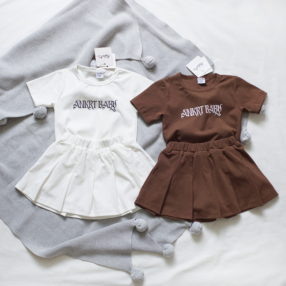 Kids Outfits for Girls, School Style Dress Set, Short Sleeve T-Shirt with Puffy Tennis Skirt - Image 5
