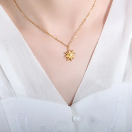 Clavicle chain fashionable and simple small sun pendant titanium steel necklace for women - Image 7