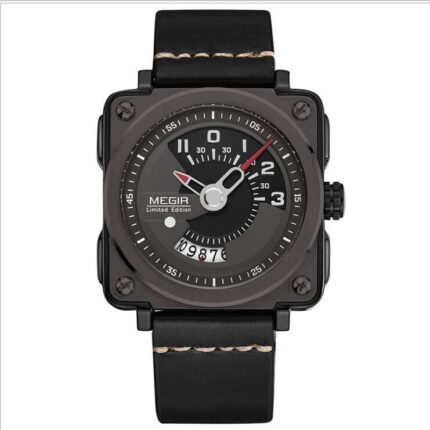 Men's Fashion Square Big Dial Watch Leather Calendar Sports Quartz Watch - Image 7