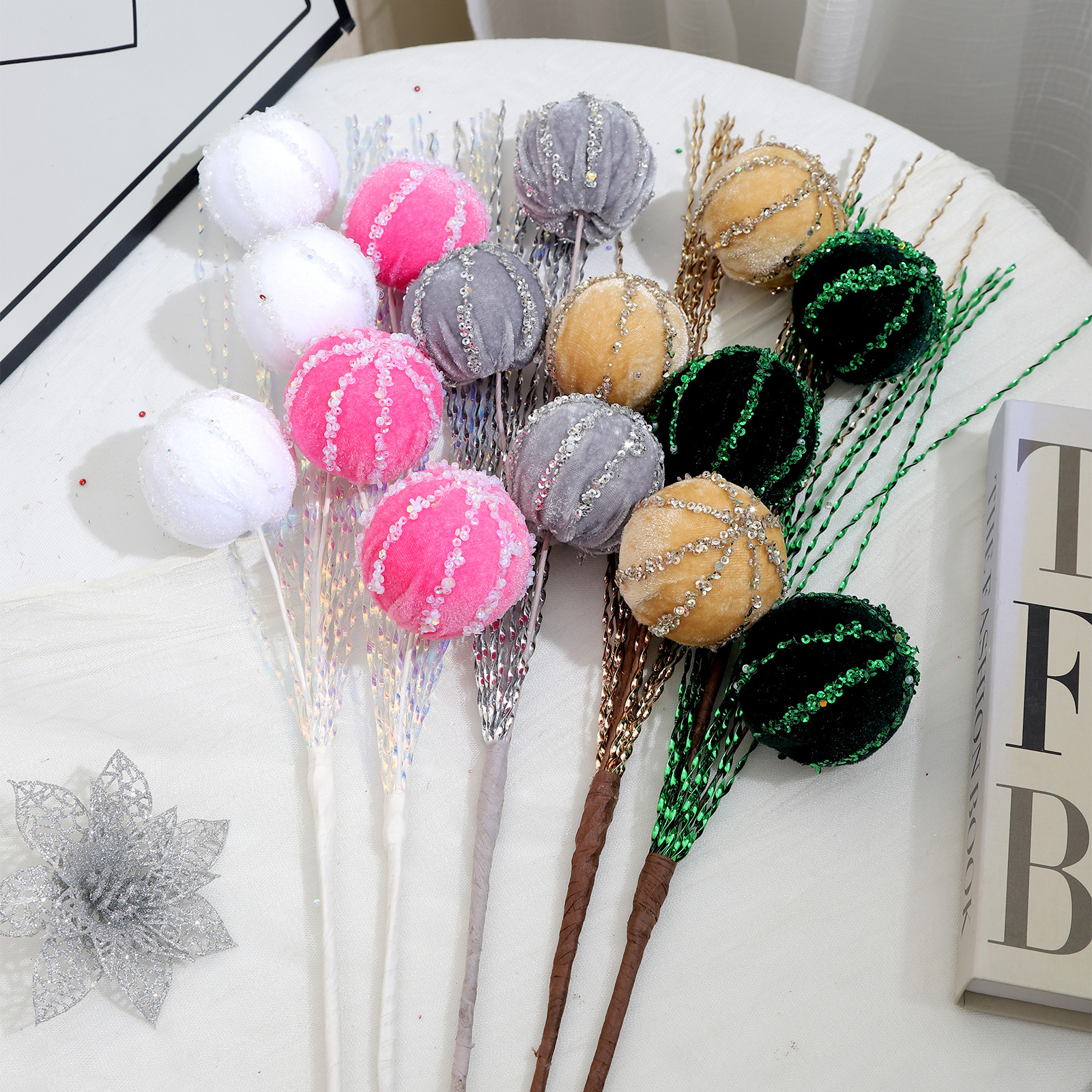Christmas Fuzzy Ornament Ball, Red Christmas Tree Decoration, Three-Ball Set, Festive Holiday Decor - Image 1