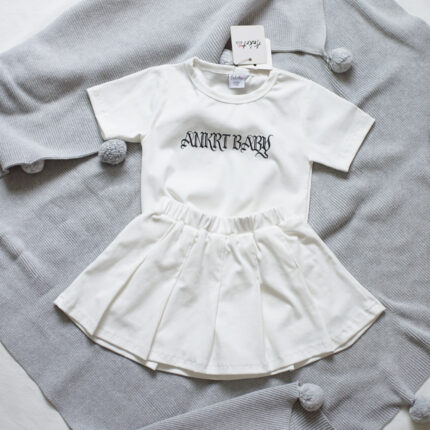 Kids Outfits for Girls, School Style Dress Set, Short Sleeve T-Shirt with Puffy Tennis Skirt - Image 6