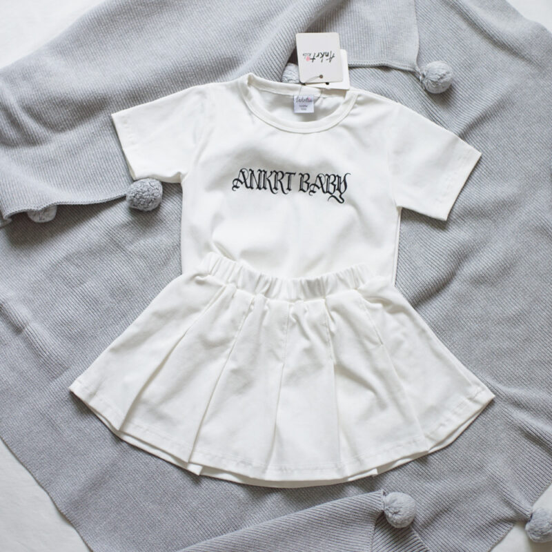 Kids Outfits for Girls, School Style Dress Set, Short Sleeve T-Shirt with Puffy Tennis Skirt