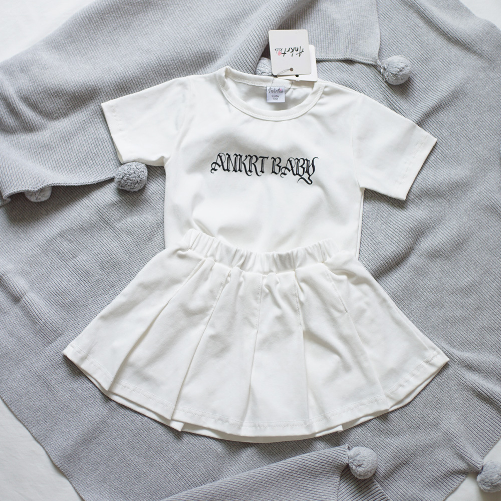 Kids Outfits for Girls, School Style Dress Set, Short Sleeve T-Shirt with Puffy Tennis Skirt - Image 6