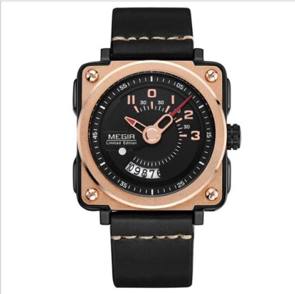 Men's Fashion Square Big Dial Watch Leather Calendar Sports Quartz Watch - Image 9