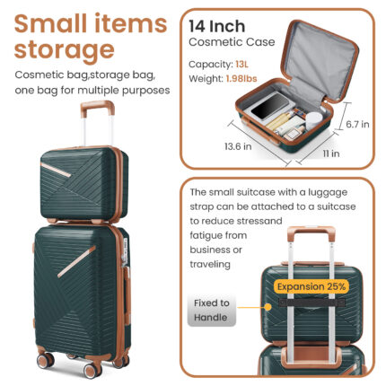 Luggage set of 4 pieces (14/20/24/28) with 4 360 degree silent rotating wheels made of PP material and durable TSA lock - Image 13