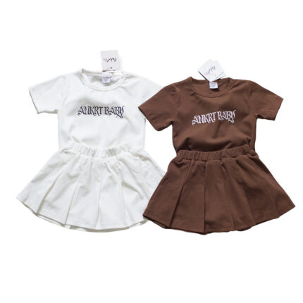 Kids Outfits for Girls, School Style Dress Set, Short Sleeve T-Shirt with Puffy Tennis Skirt - Image 1