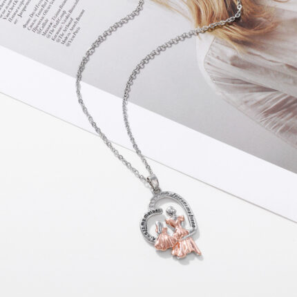 MAMA Mother's Day Gift Necklace Two-color Electroplated Zircon Figure Shape Pendant - Image 4