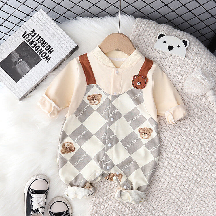 Boys' Faux Two-Piece Long Sleeve Romper Outfit