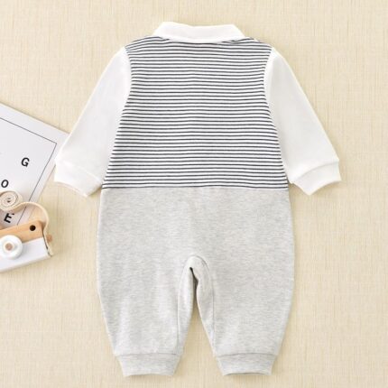 Long Sleeve Pseudo-Two-Piece Romper, Gentleman British Style Outing Clothes for Baby Boys - Image 4
