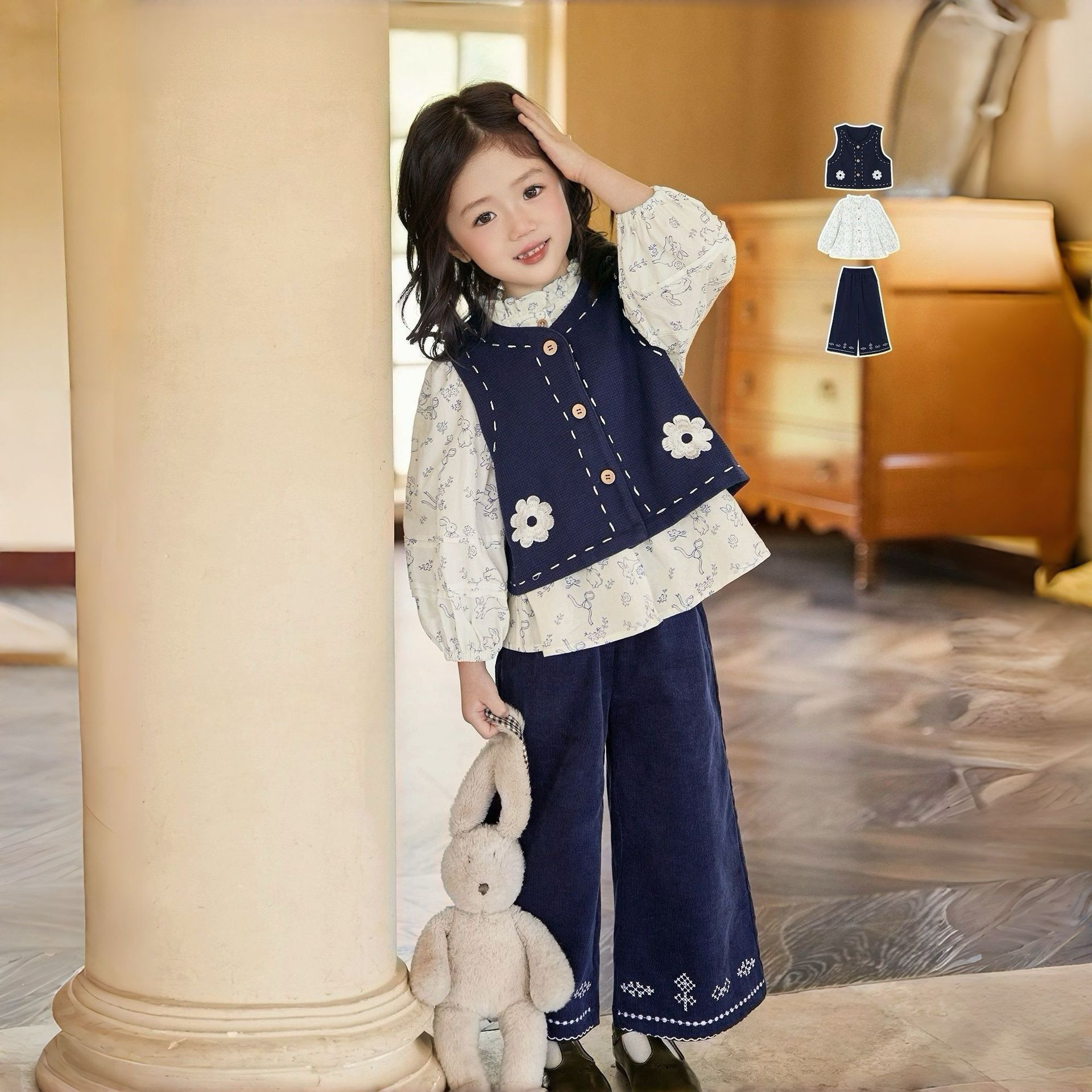 New Style Vest Shirt For Little Girlsfashionable Three-piece Set - Image 8
