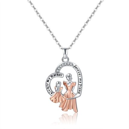 MAMA Mother's Day Gift Necklace Two-color Electroplated Zircon Figure Shape Pendant - Image 6