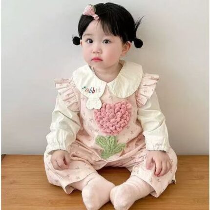 Cute Baby Girl Overalls Set, Sweet and Stylish Two-Piece - Image 1