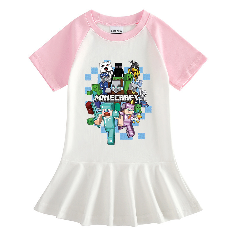 Children's cartoon half sleeved girls' dress