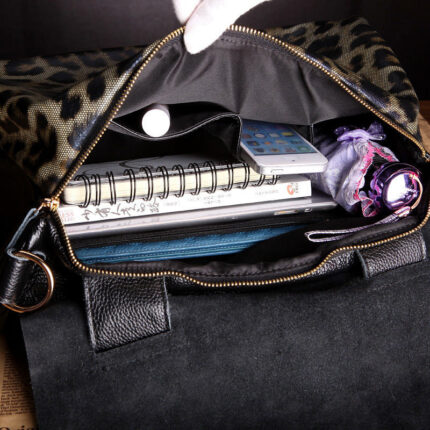 Chic Genuine Leather Large Capacity Handbag Women's Bag Fashion Leopard Print Tote Bag Soft Leather Lady Bag - Image 4