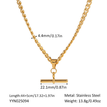 Hip Hop Punk Stainless Steel T-Bar Pendant Fried Dough Twists Chain Cuban Chain Necklace - Image 8