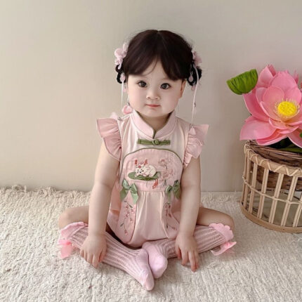 Baby Girl Chinese Style Onesie for Full Moon and 100-Day Celebration Lightweight - Image 2