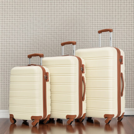 Antique White 3 Piece Luggage Set Hardside Spinner Suitcase with TSA Lock 20" 24' 28" Available - Image 1