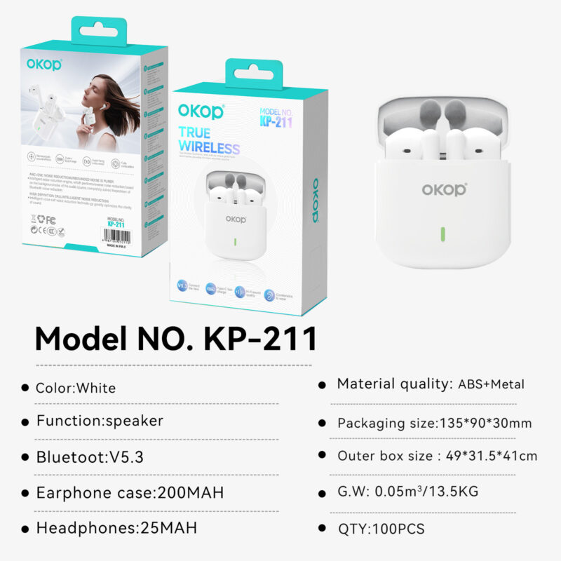 KP-211 Best-selling TWS Bluetooth Earbuds Long Battery Life High Quality Stereo Surround Sound Stylish Design In Stock