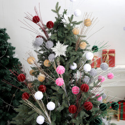 Christmas Fuzzy Ornament Ball, Red Christmas Tree Decoration, Three-Ball Set, Festive Holiday Decor - Image 2
