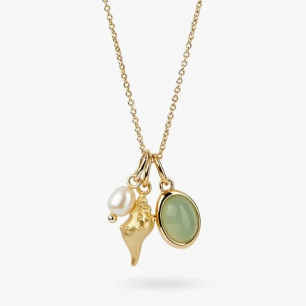 14K Gold-Plated Natural Crystal Conch Pendant Necklace - Image 3