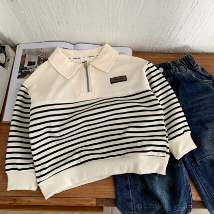 Children's striped top with lapel for children - Image 1