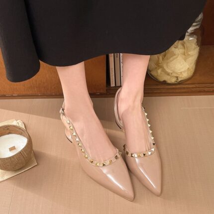 2026 Summer New Fashion Rivet Irregular Wedge Heel Sandals, Patent Leather Pointed Toe Women's High Heel Shoes - Image 6