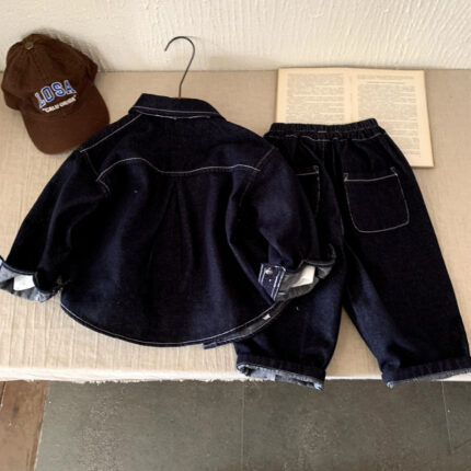 Long sleeved denim two-piece set for children's leisure - Image 4