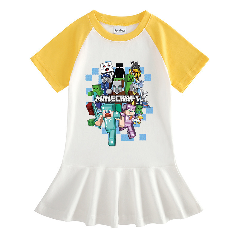 Children's cartoon half sleeved girls' dress