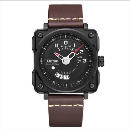 Men's Fashion Square Big Dial Watch Leather Calendar Sports Quartz Watch - Image 8