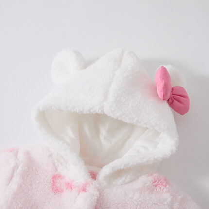 Printed Hooded Fleece Bodysuit for Baby Girls, Butterfly Print Warm Onesie - Image 5