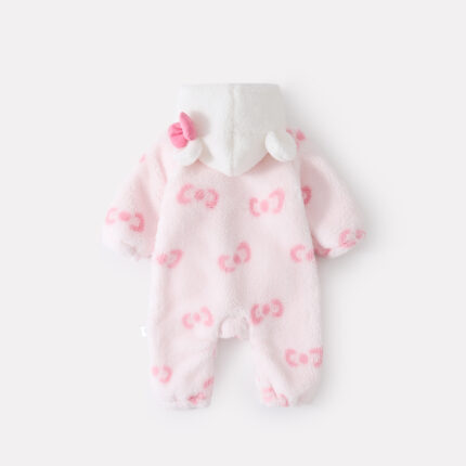 Printed Hooded Fleece Bodysuit for Baby Girls, Butterfly Print Warm Onesie - Image 4