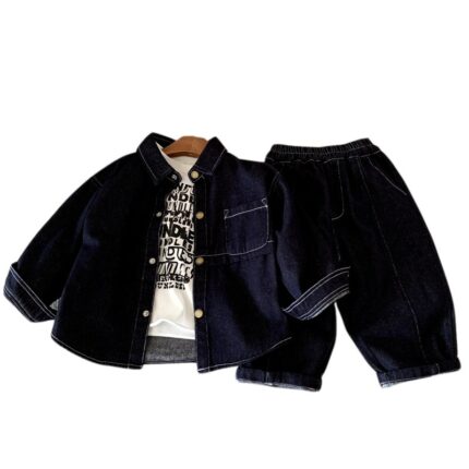 Long sleeved denim two-piece set for children's leisure - Image 5