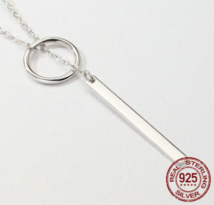 Simple Round and Bar Necklace S925 Sterling Silver Necklace - Image 4