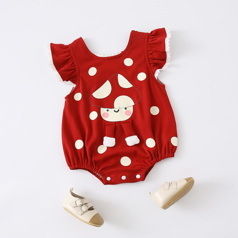 Infant Romper Cartoon Print Sleeveless Triangular Bodysuit 1st Birthday Girl Cute Onesie