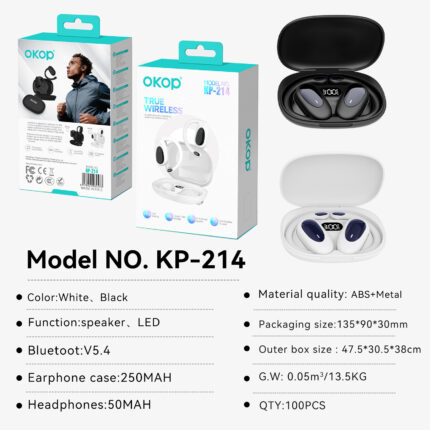 KP-214 New Model Wireless Bluetooth Ear Hook Headphones OWS Open Ear Design High Fidelity Audio Long Battery Life And Noise Cancellation - Image 5