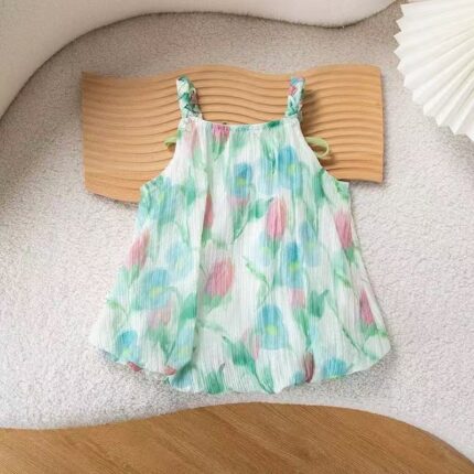 Cute Baby Girl  Romper, Thin Sleeveless Princess Style Onesie - Image 2