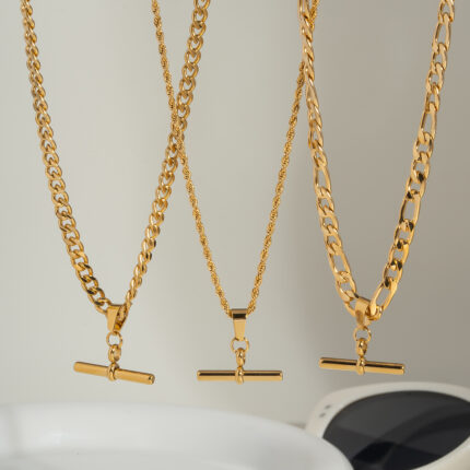 Hip Hop Punk Stainless Steel T-Bar Pendant Fried Dough Twists Chain Cuban Chain Necklace - Image 4