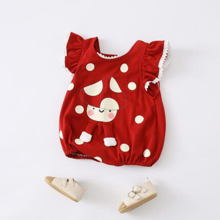 Infant Romper Cartoon Print Sleeveless Triangular Bodysuit 1st Birthday Girl Cute Onesie - Image 4
