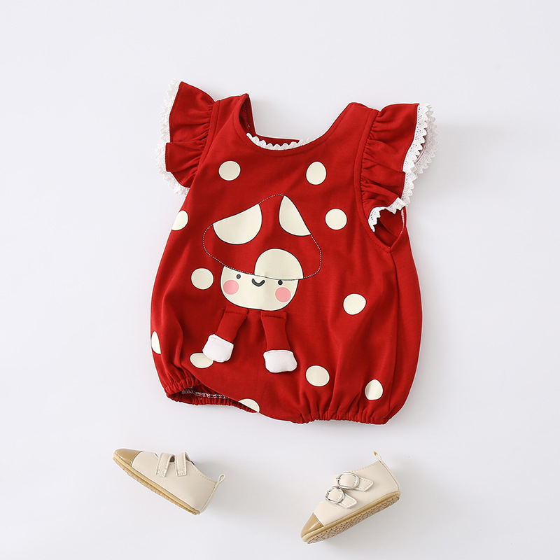 Infant Romper Cartoon Print Sleeveless Triangular Bodysuit 1st Birthday Girl Cute Onesie