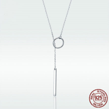 Simple Round and Bar Necklace S925 Sterling Silver Necklace - Image 5