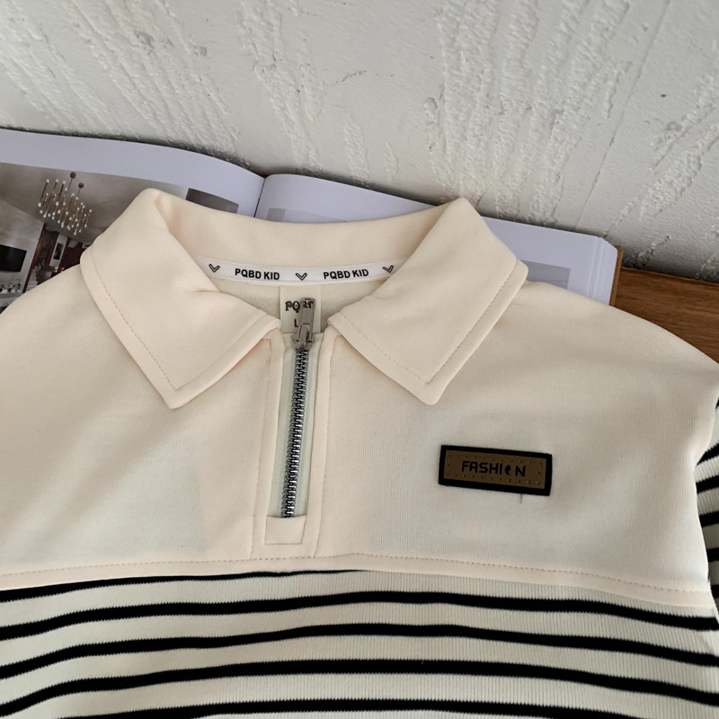 Children's striped top with lapel for children