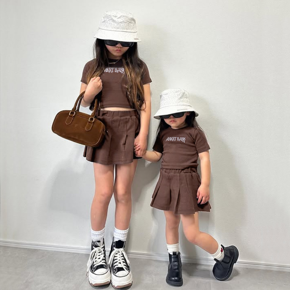 Kids Outfits for Girls, School Style Dress Set, Short Sleeve T-Shirt with Puffy Tennis Skirt - Image 2